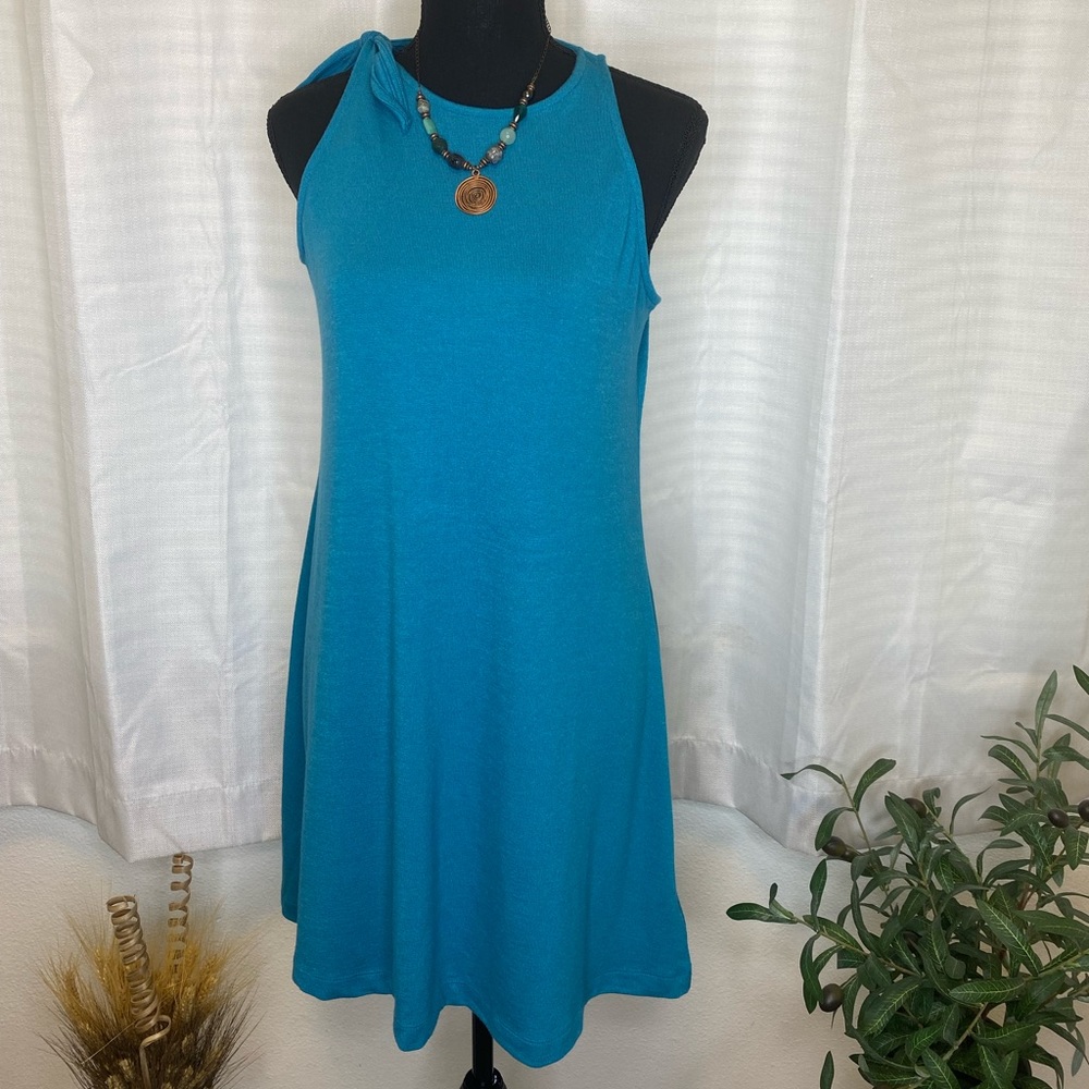 Gap Soft-spun Tie-Shoulder Tank Dress Mosaic Blue Size Medium